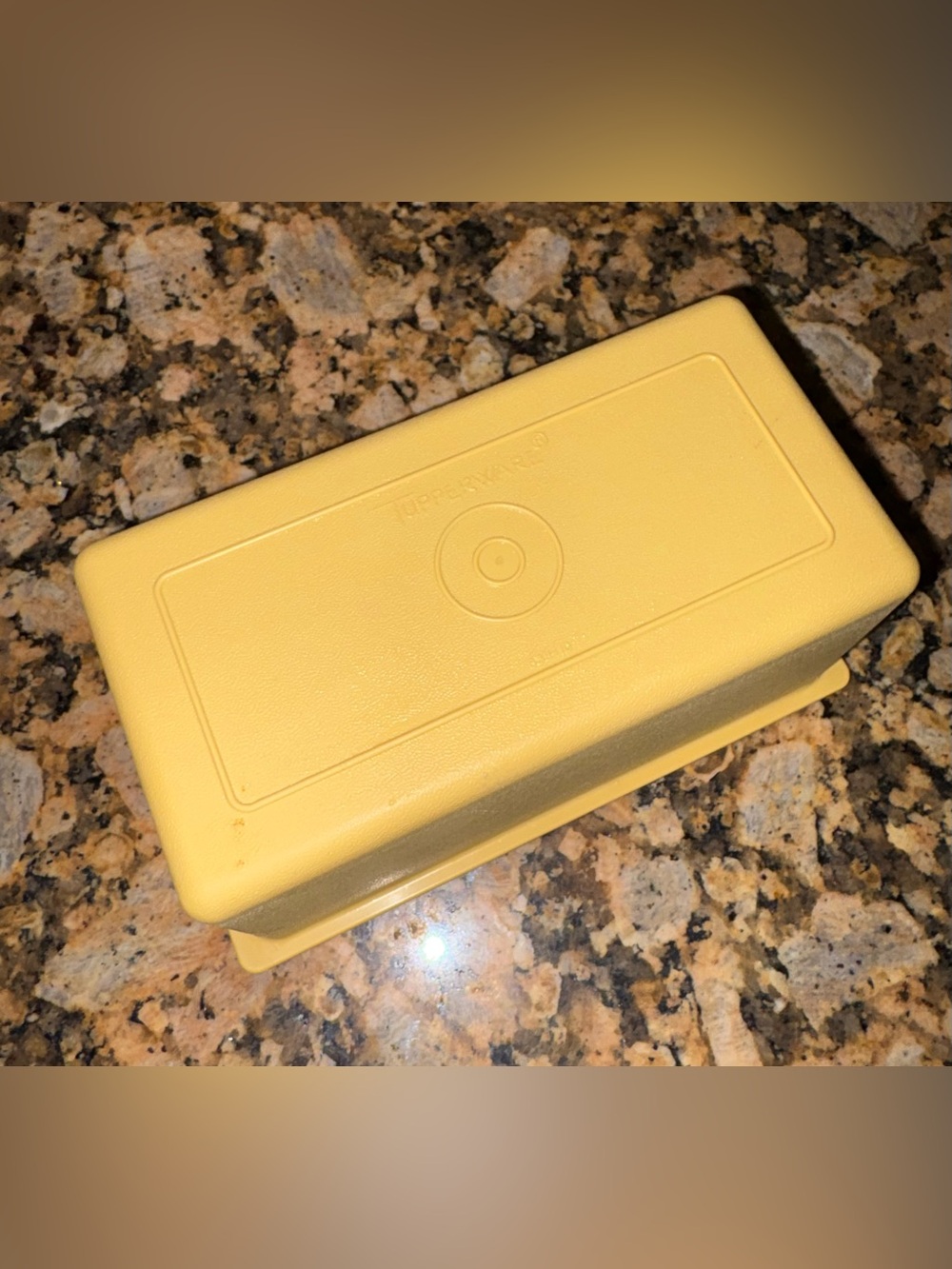Vintage Tupperware Butter Cheese Keeper, Harvest Gold Lid #638-10withAlmond Base